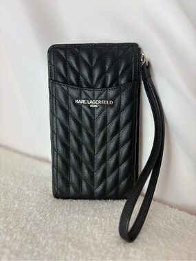 Karl Lagerfeld Black Quilted Leather Wristlet